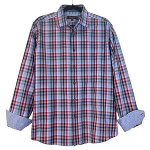 Serica Classics Red Blue Gingham Shirt Paisley Cuff Accent Patriotic Men’s Large